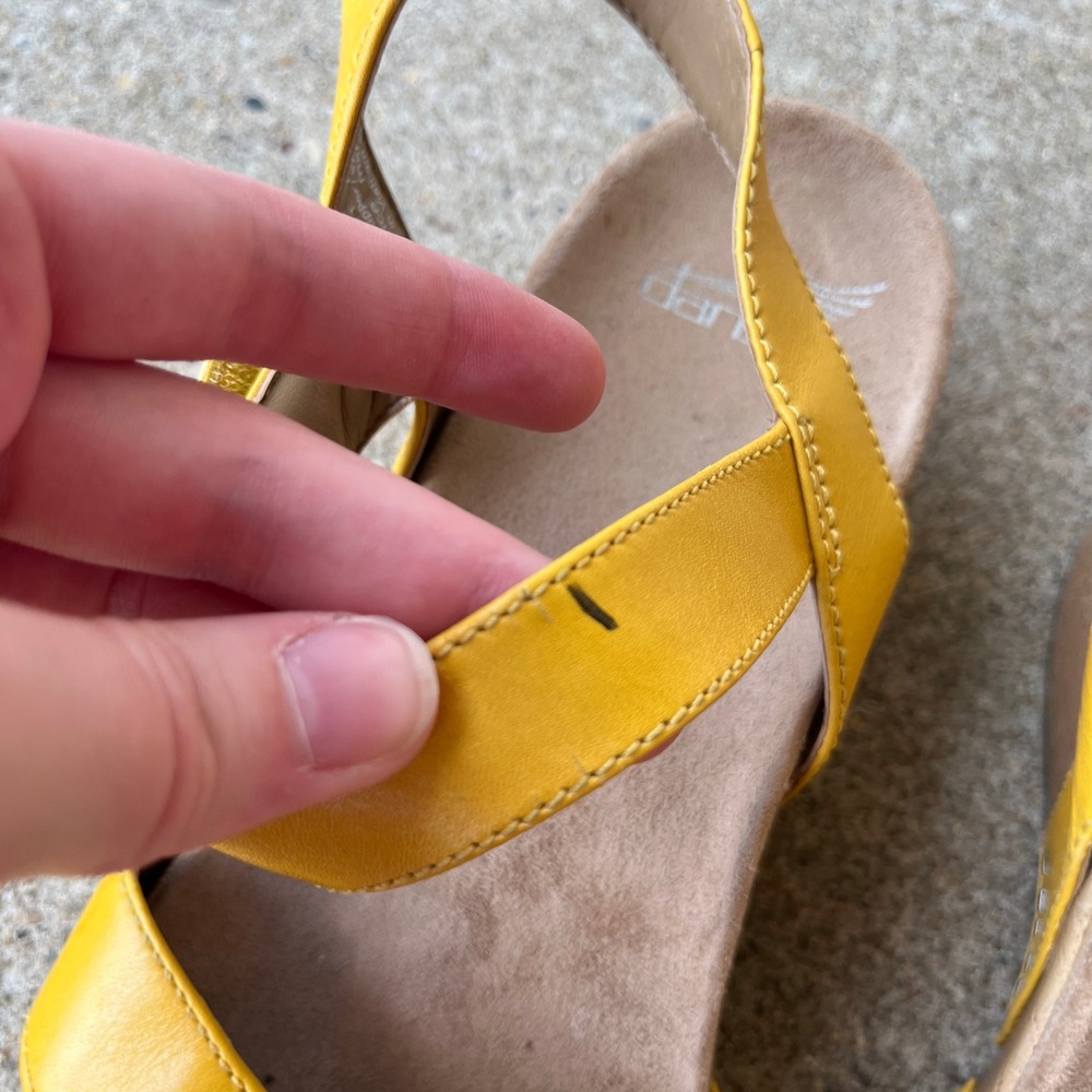 Dansko Tasha Yellow Leather Wedge Sandals Women 41 Comfort Platform Buckle Strap - Picture 6 of 10